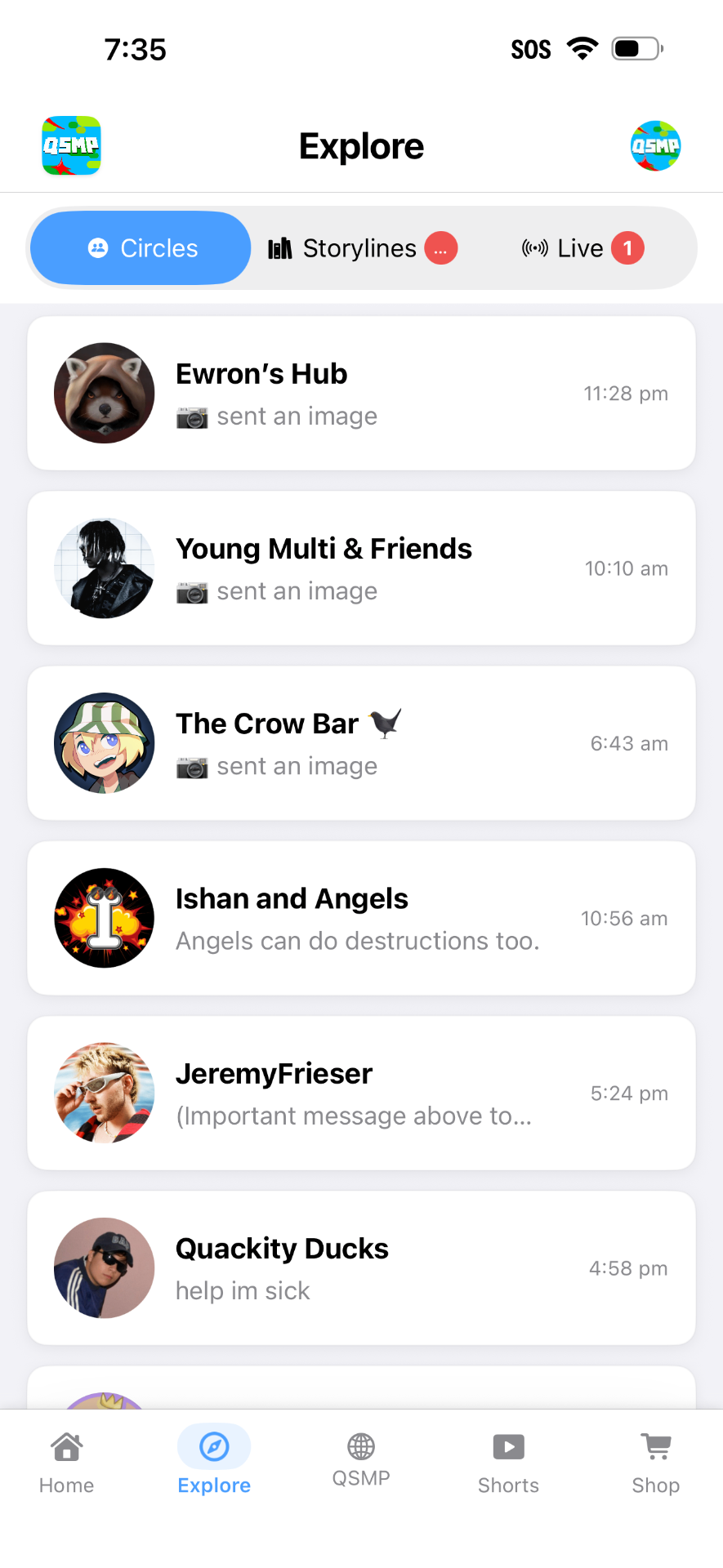 Explore circles with latest creator chats